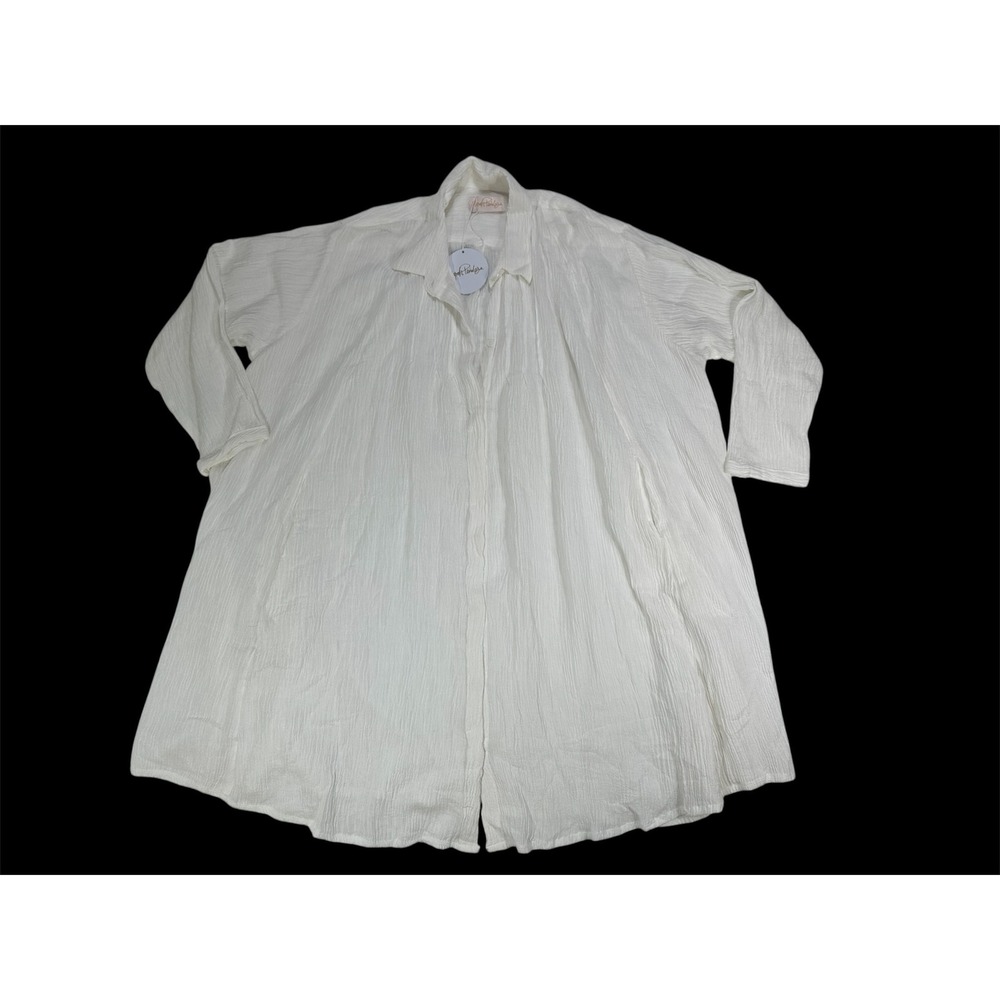 Myrah Penaloza White Linen Cotton Gauze Oversized Button Down‎ Tunic Shirt Dress